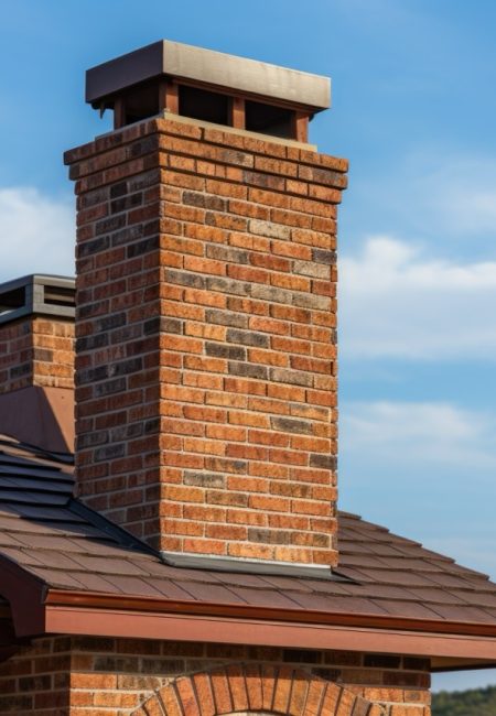 close-up of a brick chimney on a prairie home, created with generative ai